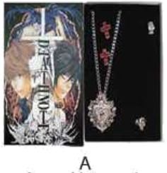 DEATH NOTE JOYERIA MODELO A (COLGANTE, ANILLO, PENDIENTES Y ACCESORIO)