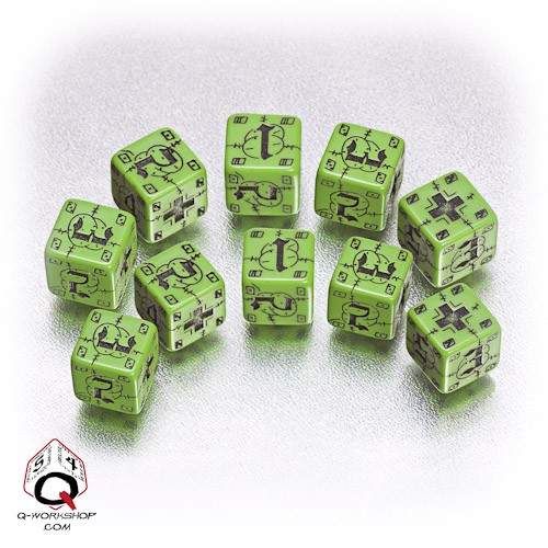 Portada de DADOS Q-WORKSHOP SET DE 10D6: BATTLE GERMAN GREEN-BLACK