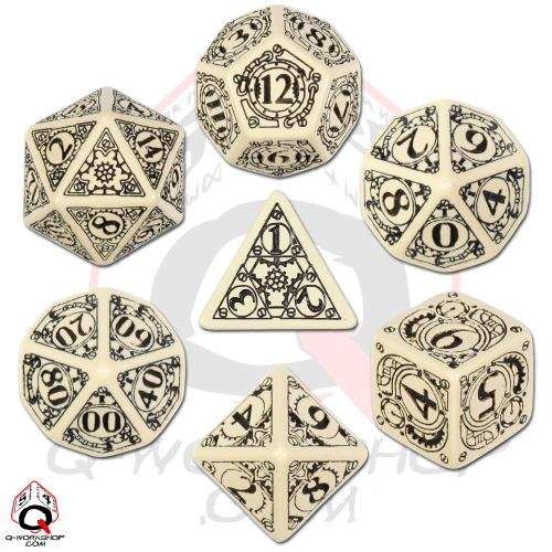 DADOS Q-WORKSHOP SET DE 7: STEAMPUNK BEIGE-BLACK