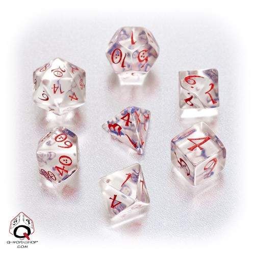 Portada de DADOS Q-WORKSHOP SET DE 7: CLASSIC RPG TRANSPARENT-BLUE & RED