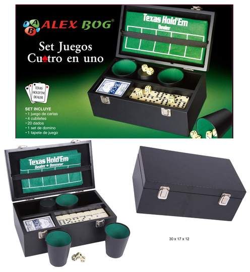 JUEGOS 4 EN 1 (CARTAS, DOMINO, DADOS, TAPETE)