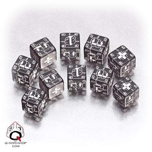 DADOS Q-WORKSHOP SET DE 10D6: BATTLE GERMAN BLACK-WHITE