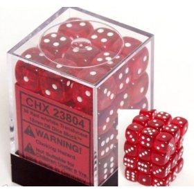 DADO PACK 36 D6 12 mm TRANS RED & WHITE
