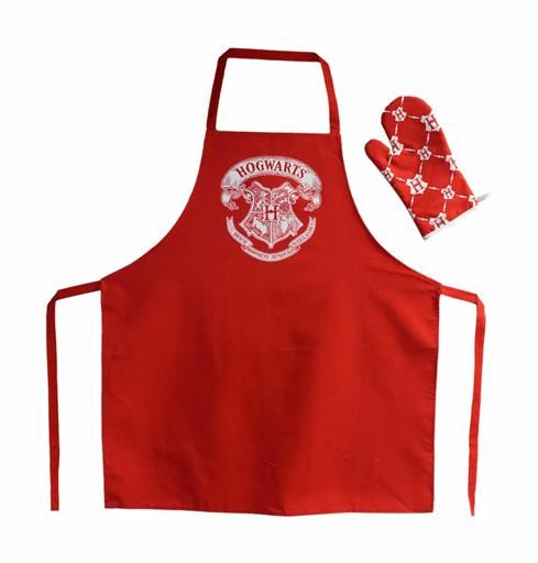 HARRY POTTER DELANTAL Y MANOPLA PACK CARTON HOGWARTS LOGO
