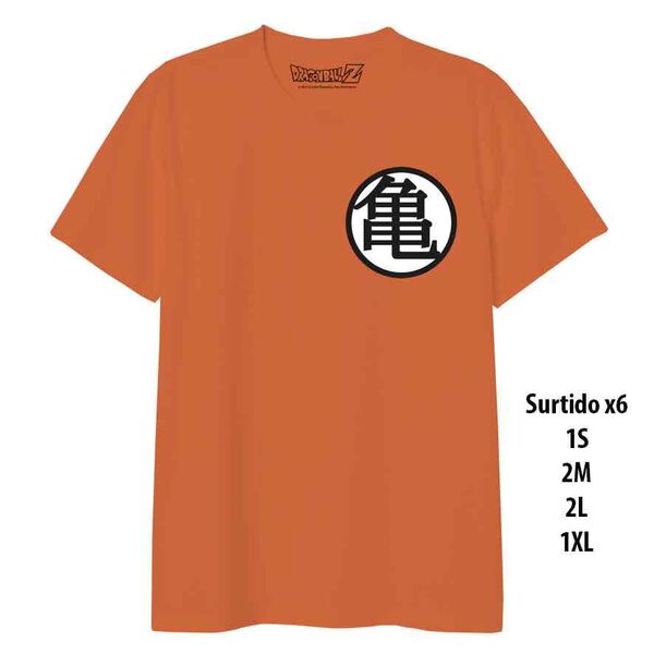 SURTIDO 6 CAMISETAS (1S/2M/2L/1XL) KAME SCHOOL KANJI NARANJA CHICO DRAGON BALL