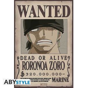 POSTER ONE PIECE WANTED ZORO NEW 52 X 38 CM                                