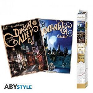 POSTER HARRY POTTER SET 2 POSTER RETRO HOGWARTS Y DIAGON