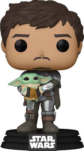 STAR WARS THE MANDALORIAN FIGURA POP! VINYL 9CM MANDO COGIENDO A BABY YODA