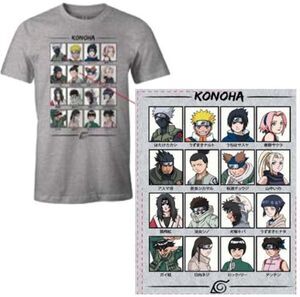 NARUTO CAMISETA GRIS PERSONAJES KONOHA M