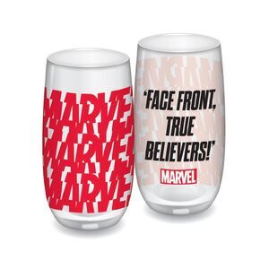 MARVEL VASO CRISTAL FACE FRONT TRUE BELIEVERS LOGO