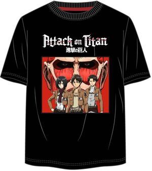 ATAQUE A LOS TITANES CAMISETA NEGRA EREN; LEVI Y MIKASA XL