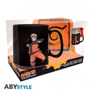 NARUTO SHIPPUDEN SET DE REGALO TAZA SENSITIVA AL CALOR 460ML + POSAVASOS KONOHA