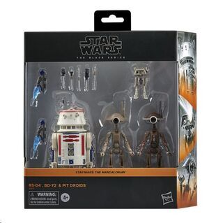 STAR WARS THE MANDALORIAN THE BLACK SERIES SET 4 FIGURAS R5-D4; BD-72 & PIT DROIDS 15 CM