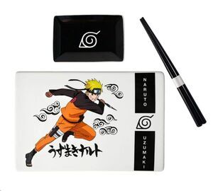 NARUTO SHIPPUDEN PLATOS + PALILLOS DE SUSHI DE CER�MICA NARUTO UZUMAKI