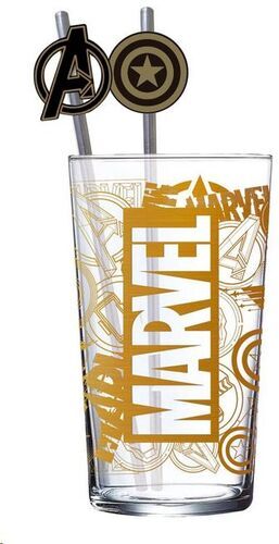 MARVEL VASO TUMBLER CON PAJITAS LOGO & AVENGERS 485 ML