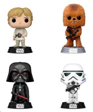 STAR WARS POP! PACK LUKE SKYWALKER; CHEWBACCA; DARTH VANDER AND STORMTROOPER