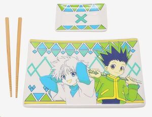 HUNTER X HUNTER SET DE PLATO + PALILLOS DE SHUSHI DE CERAMICA GON & KILLUA