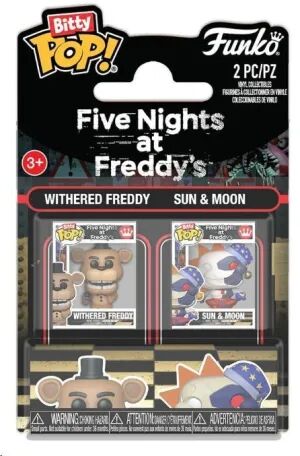 Portada de FIVE NIGHTS AT FREDDY'S PACK DE 2 FIGURAS BITTY POP! VINYL WITHERED FREDDY & SUN & MOON 2 CM