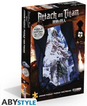 Portada de ATAQUE A LOS TITANES PUZLE MIKASA VS TITAN HEMBRA 1000 PIEZAS